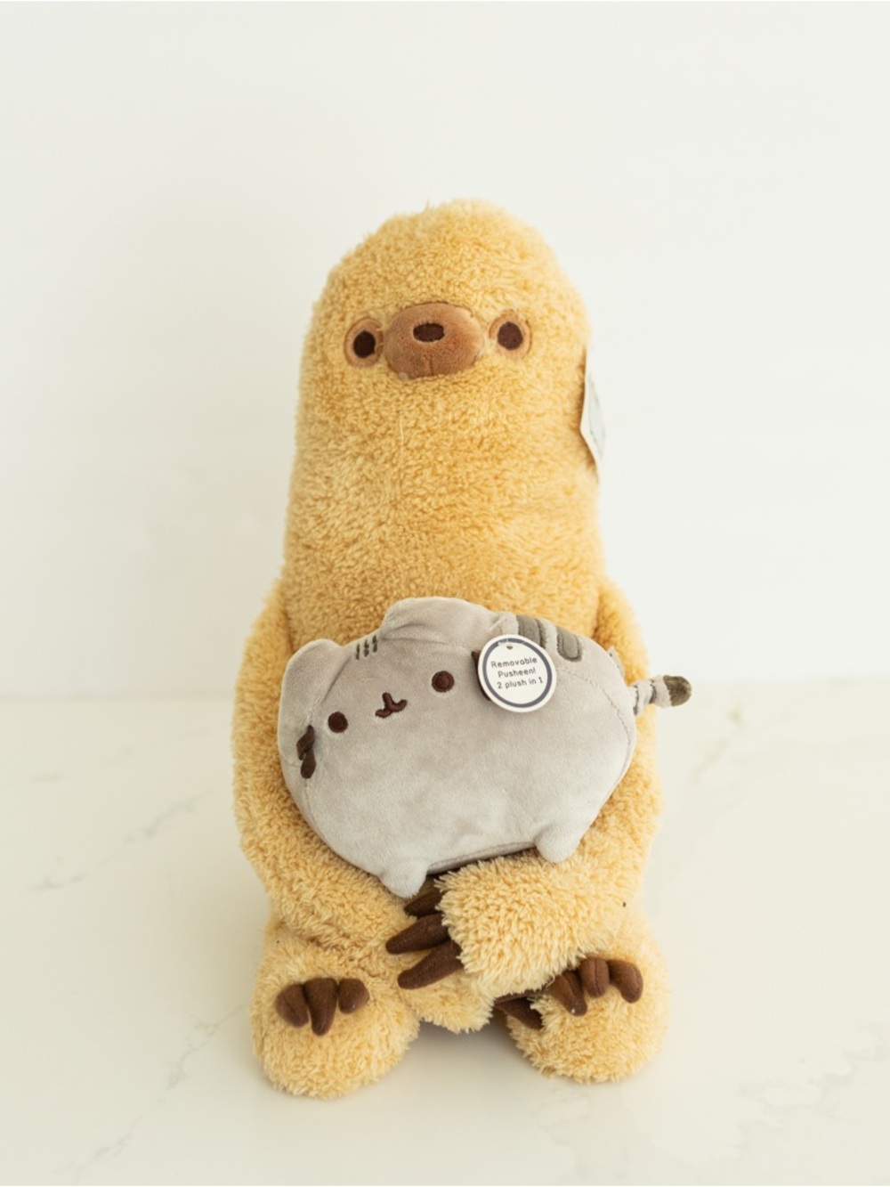 Pusheen Gray Kitty Plush Held by Cream Sloth Plush Toy 2018